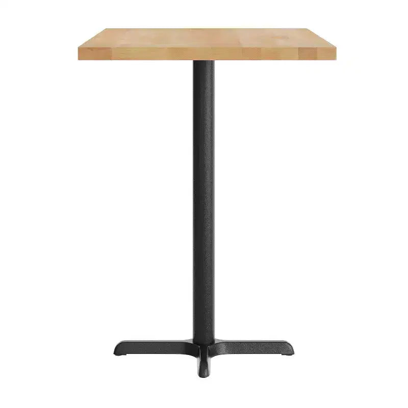 Table de bar brun foncé/naturel avec plateau et pied en X noir, 4 places