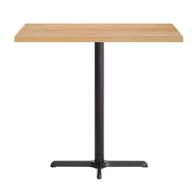 Table de bar brun foncé/naturel avec plateau et pied en X noir, 4 places