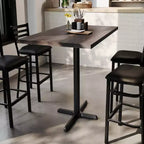 Table de bar brun foncé/naturel avec plateau et pied en X noir, 4 places