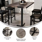 Table de bar brun foncé/naturel avec plateau et pied en X noir, 4 places