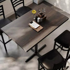 Table de bar brun foncé/naturel avec plateau et pied en X noir, 4 places