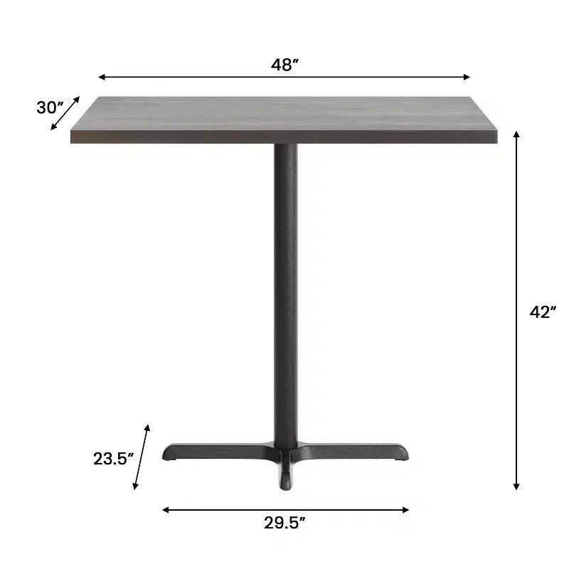 Table de bar brun foncé/naturel avec plateau et pied en X noir, 4 places