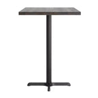 Table de bar brun foncé/naturel avec plateau et pied en X noir, 4 places