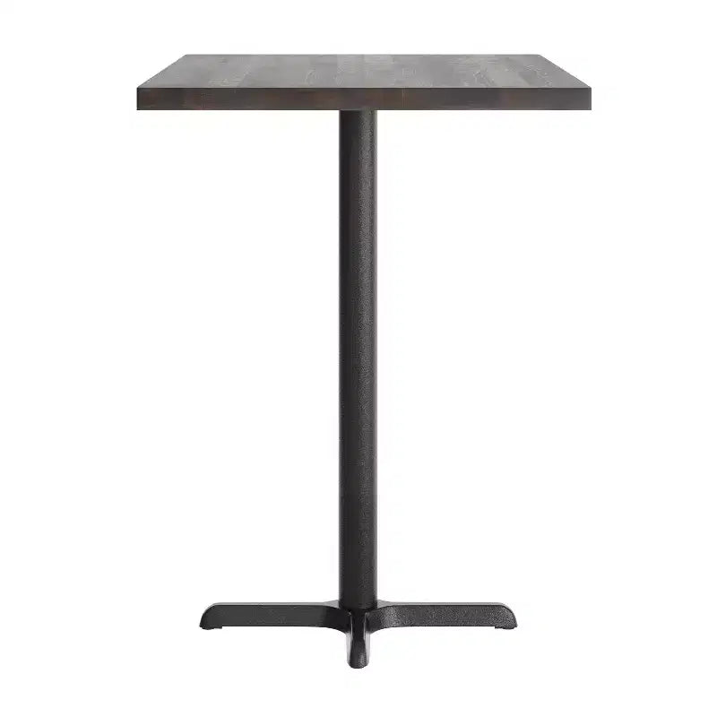 Table de bar brun foncé/naturel avec plateau et pied en X noir, 4 places