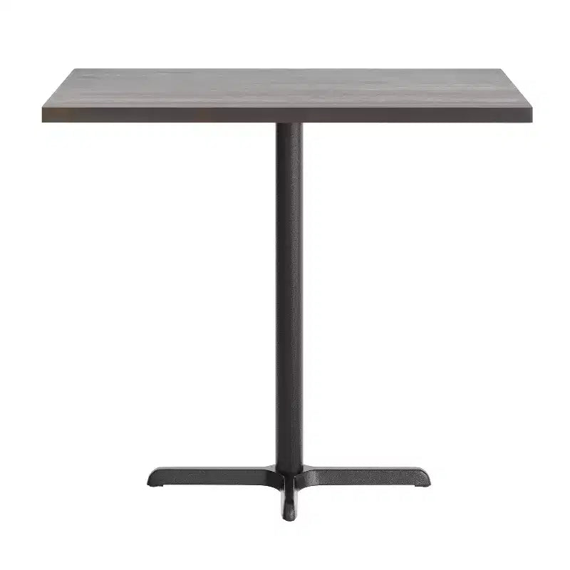 Table de bar brun foncé/naturel avec plateau et pied en X noir, 4 places