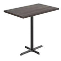 Table de bar brun foncé/naturel avec plateau et pied en X noir, 4 places