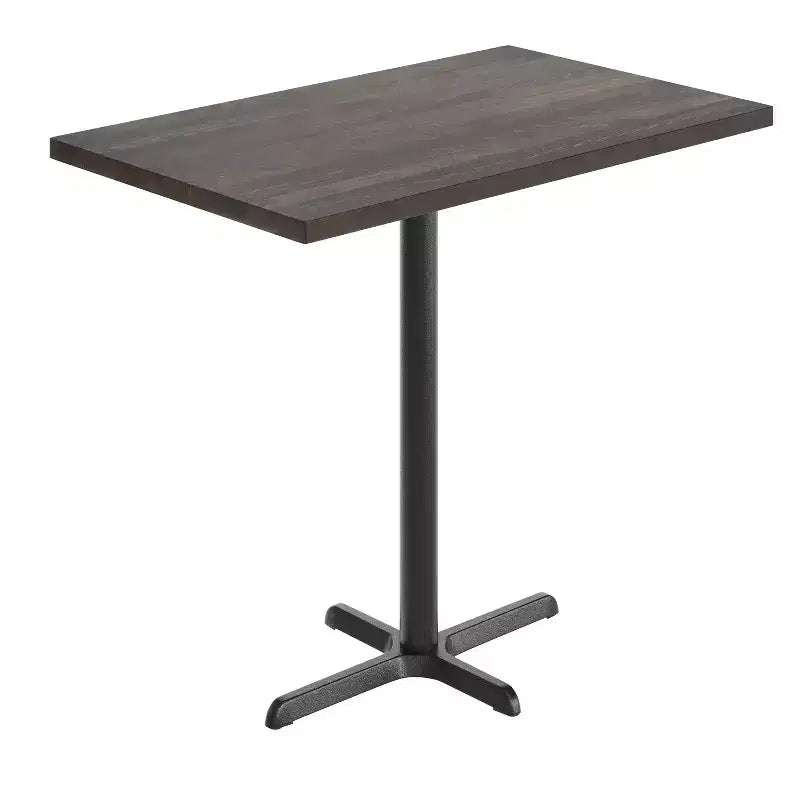 Table de bar brun foncé/naturel avec plateau et pied en X noir, 4 places