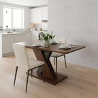 Table à manger rectangulaire extensible en noyer brun, piètement en X, 6 places
