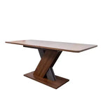 Table à manger rectangulaire extensible en noyer brun, piètement en X, 6 places