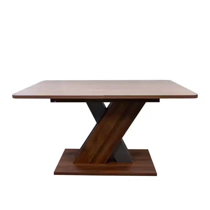 Table à manger rectangulaire extensible en noyer brun, piètement en X, 6 places