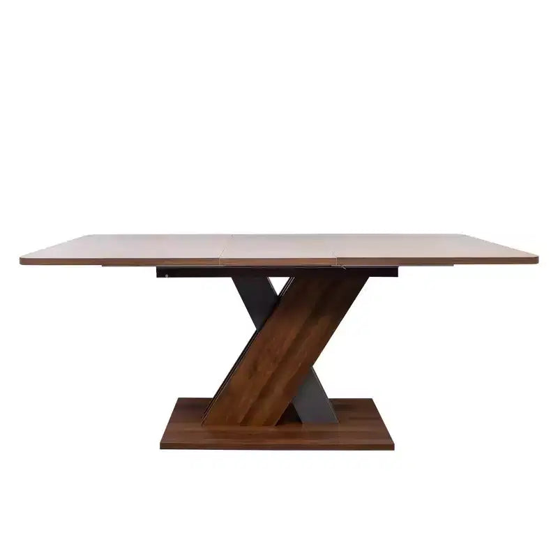 Table à manger rectangulaire extensible en noyer brun, piètement en X, 6 places