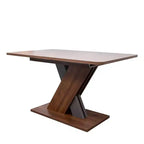 Table à manger rectangulaire extensible en noyer brun, piètement en X, 6 places
