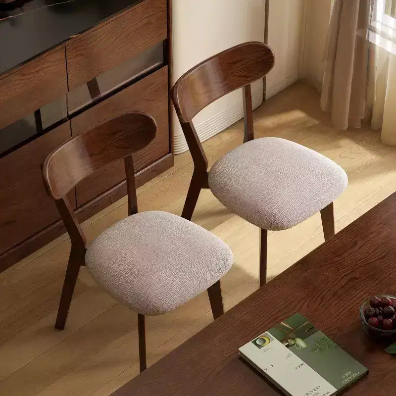 Chaise de salle à manger sans accoudoirs Noyer Naturel, Assise Rembourrée, Piètement en Bois Massif, 1 Place