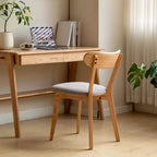 Chaise de salle à manger sans accoudoirs Noyer Naturel, Assise Rembourrée, Piètement en Bois Massif, 1 Place