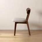 Chaise de salle à manger sans accoudoirs Noyer Naturel, Assise Rembourrée, Piètement en Bois Massif, 1 Place