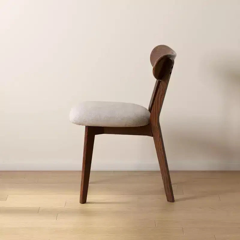 Chaise de salle à manger sans accoudoirs Noyer Naturel, Assise Rembourrée, Piètement en Bois Massif, 1 Place