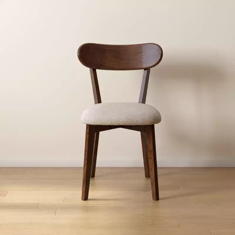 Chaise de salle à manger sans accoudoirs Noyer Naturel, Assise Rembourrée, Piètement en Bois Massif, 1 Place