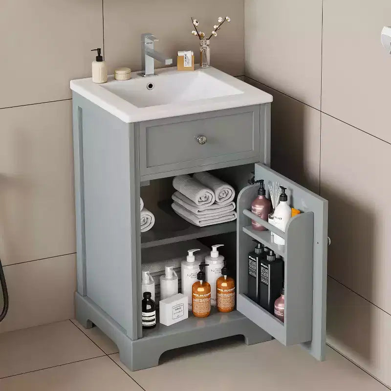 Meuble-lavabo de salle de bain 20 po avec évier, noir/gris, porte à fermeture douce, évier simple, autoportant