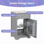 Meuble-lavabo de salle de bain 20 po avec évier, noir/gris, porte à fermeture douce, évier simple, autoportant