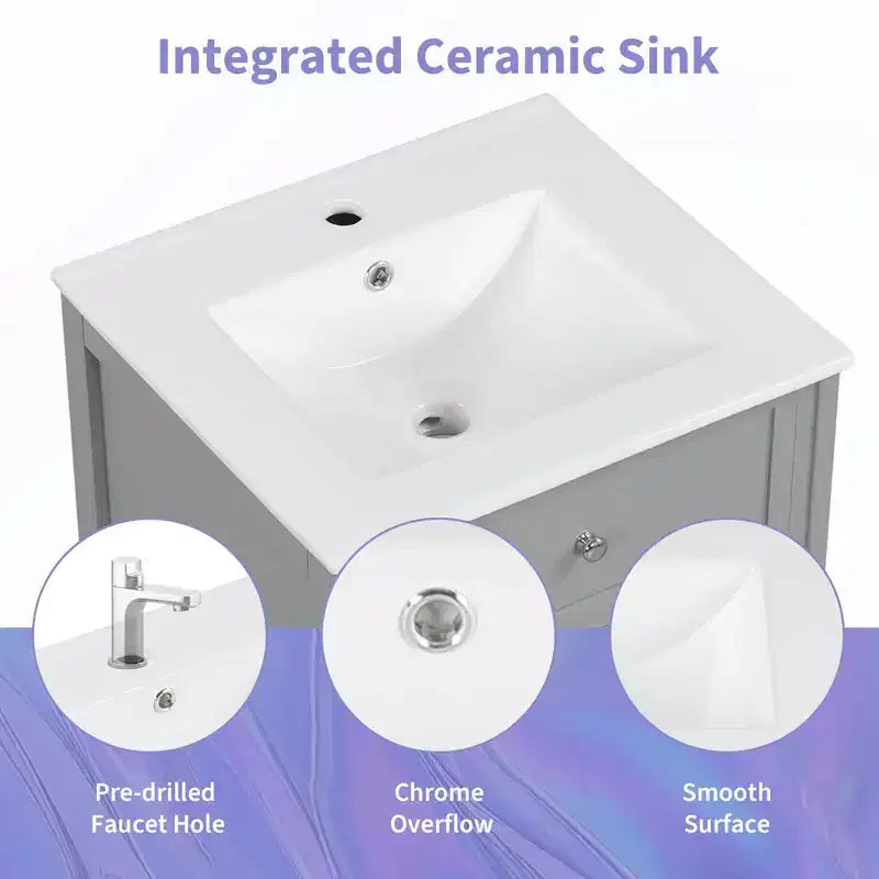 Meuble-lavabo de salle de bain 20 po avec évier, noir/gris, porte à fermeture douce, évier simple, autoportant