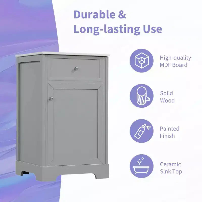 Meuble-lavabo de salle de bain 20 po avec évier, noir/gris, porte à fermeture douce, évier simple, autoportant