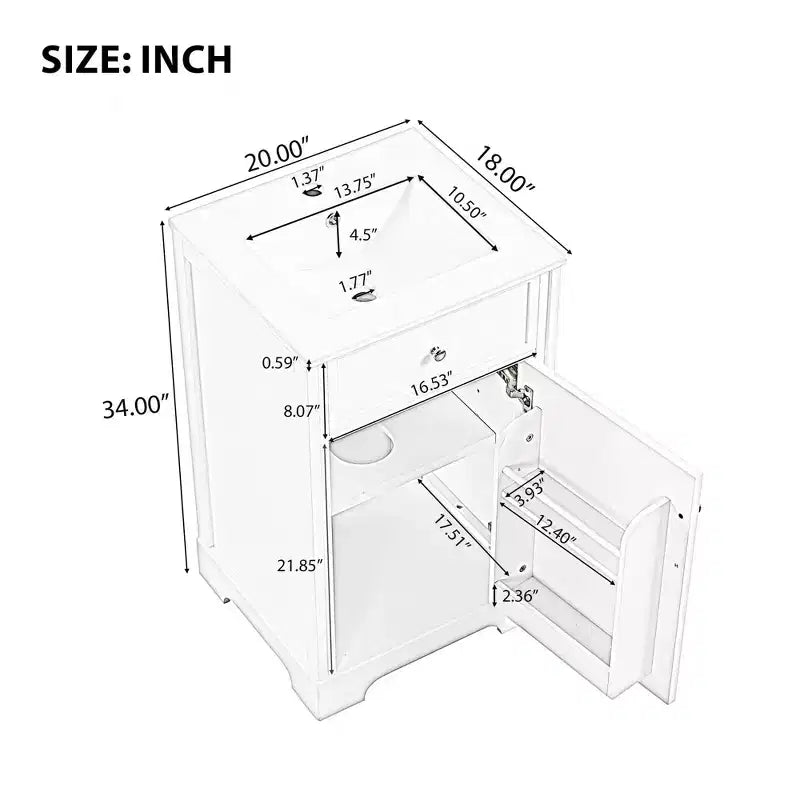 Meuble-lavabo de salle de bain 20 po avec évier, noir/gris, porte à fermeture douce, évier simple, autoportant
