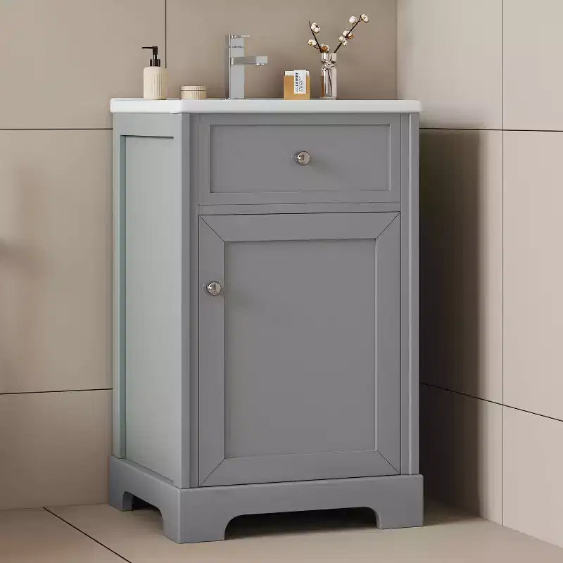 Meuble-lavabo de salle de bain 20 po avec évier, noir/gris, porte à fermeture douce, évier simple, autoportant