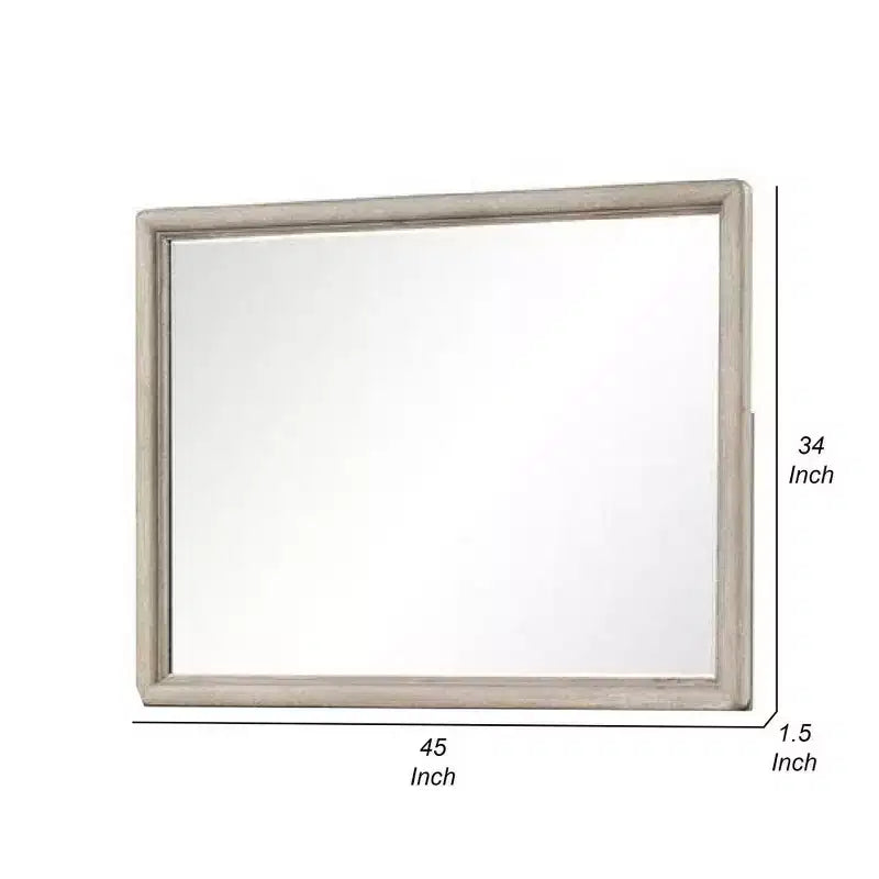 Miroir mural marron chêne, verre biseauté, rectangulaire, 1 personne, 34"H x 45"L