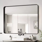 Miroir de salle de bain mural rectangulaire avec cadre en aluminium argenté – Utilisateur unique