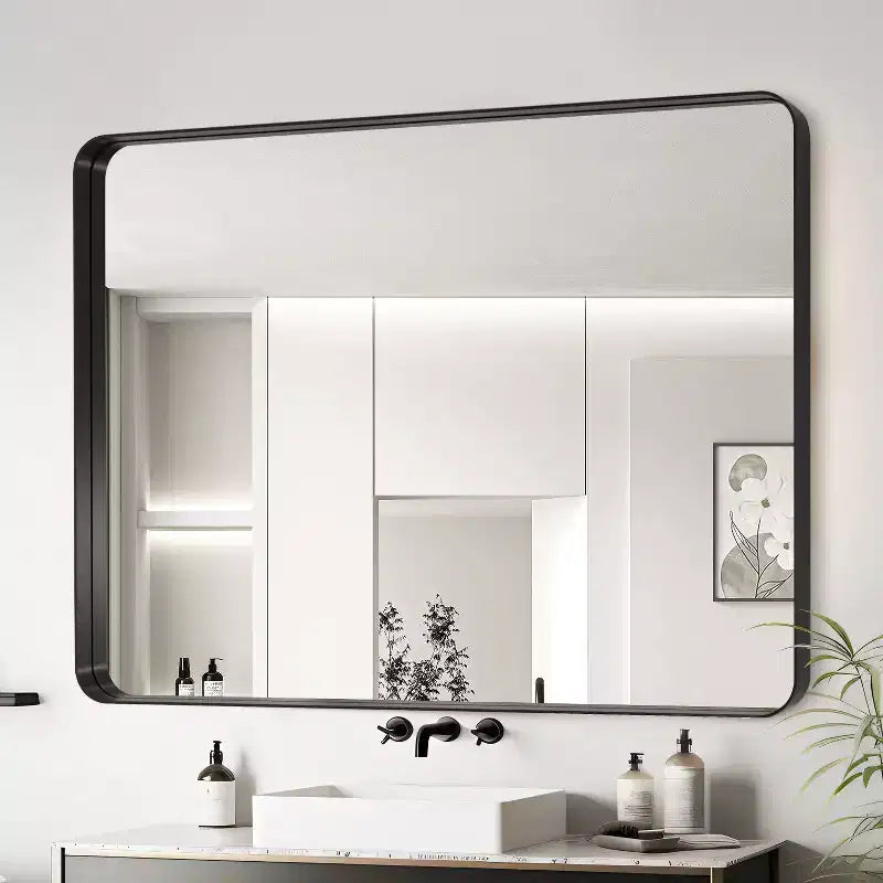 Miroir de salle de bain mural rectangulaire avec cadre en aluminium argenté – Utilisateur unique