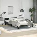 Cadre de lit plateforme en similicuir noir, Lit simple, 1 personne