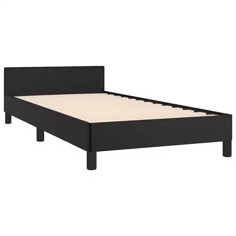 Cadre de lit plateforme en similicuir noir, Lit simple, 1 personne