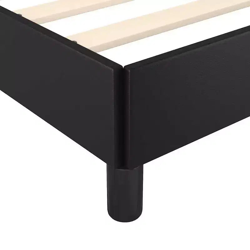 Cadre de lit plateforme en similicuir noir, Lit simple, 1 personne