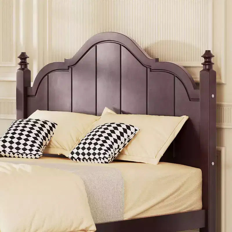 Cadre de lit plateforme vintage en bois espresso/blanc avec tête de lit, double/grand, pour 2 personnes