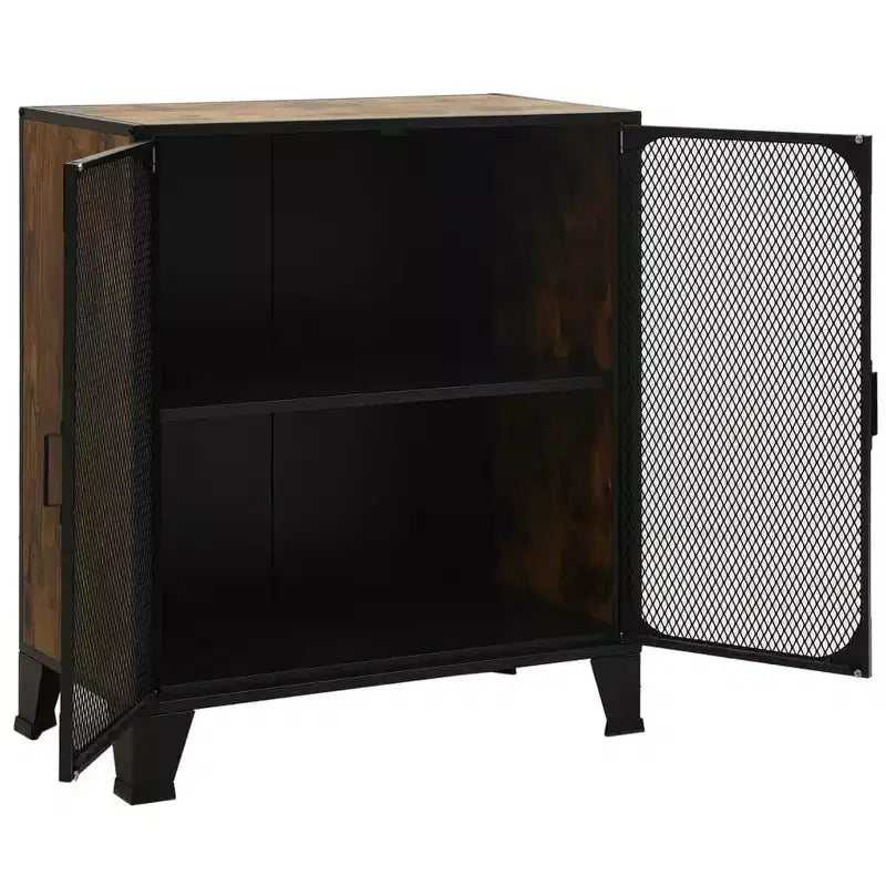 Armoire de rangement industrielle grise/marron rustique avec portes en maille – Lot de 1 ou 2