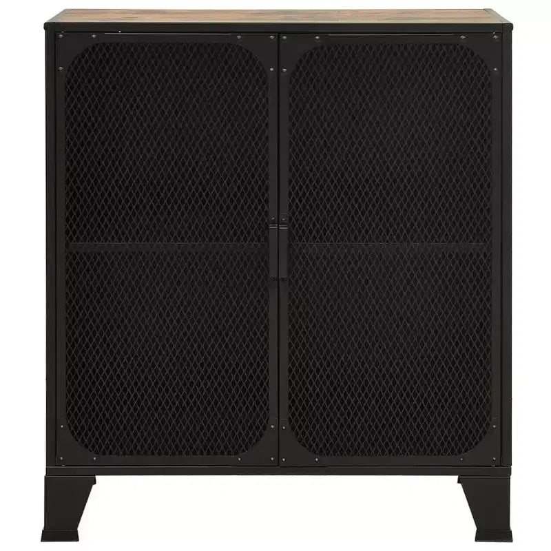 Armoire de rangement industrielle grise/marron rustique avec portes en maille – Lot de 1 ou 2