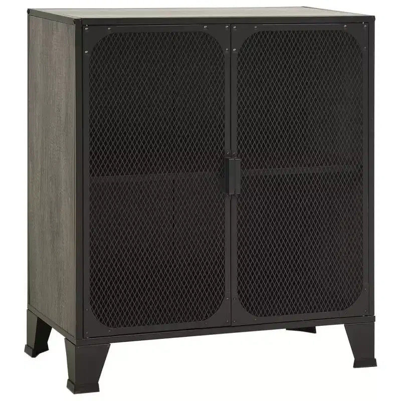 Armoire de rangement industrielle grise/marron rustique avec portes en maille – Lot de 1 ou 2