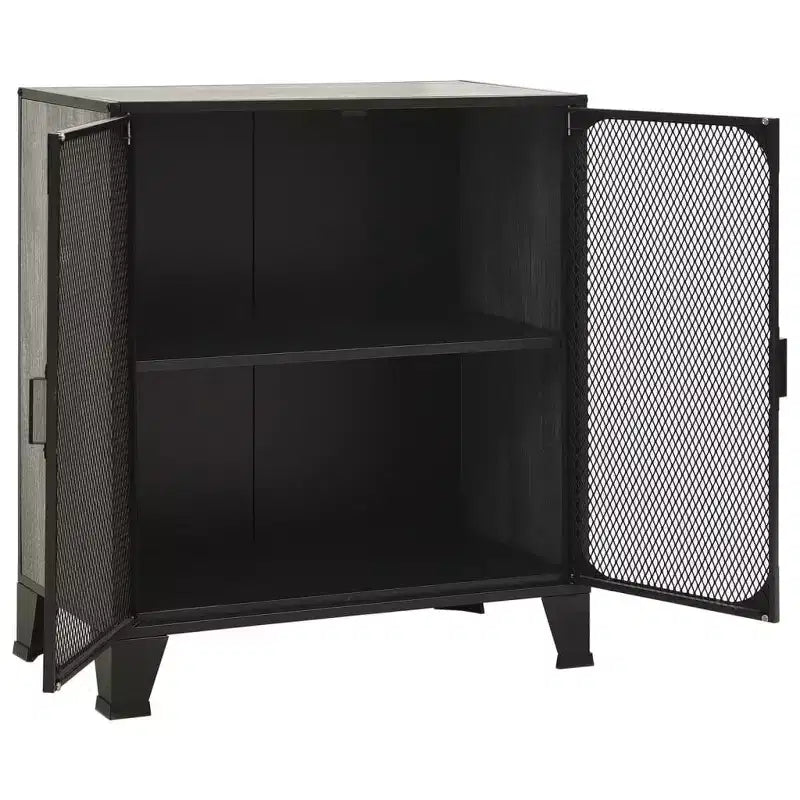 Armoire de rangement industrielle grise/marron rustique avec portes en maille – Lot de 1 ou 2