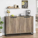 Buffet 4 portes en bois naturel et noir, étagères réglables