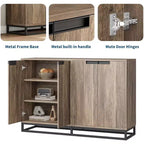 Buffet 4 portes en bois naturel et noir, étagères réglables