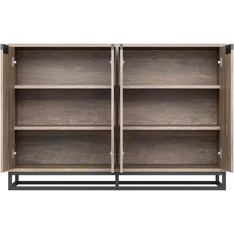 Buffet 4 portes en bois naturel et noir, étagères réglables