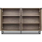 Buffet 4 portes en bois naturel et noir, étagères réglables
