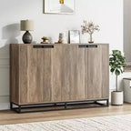 Buffet 4 portes en bois naturel et noir, étagères réglables