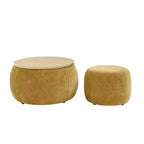 Pouff de rangement rond, repose-pieds et table d'appoint 2-en-1, marron / bleu foncé / jaune foncé / vert / gris clair, individuel