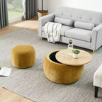 Pouff de rangement rond, repose-pieds et table d'appoint 2-en-1, marron / bleu foncé / jaune foncé / vert / gris clair, individuel
