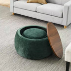 Pouff de rangement rond, repose-pieds et table d'appoint 2-en-1, marron / bleu foncé / jaune foncé / vert / gris clair, individuel