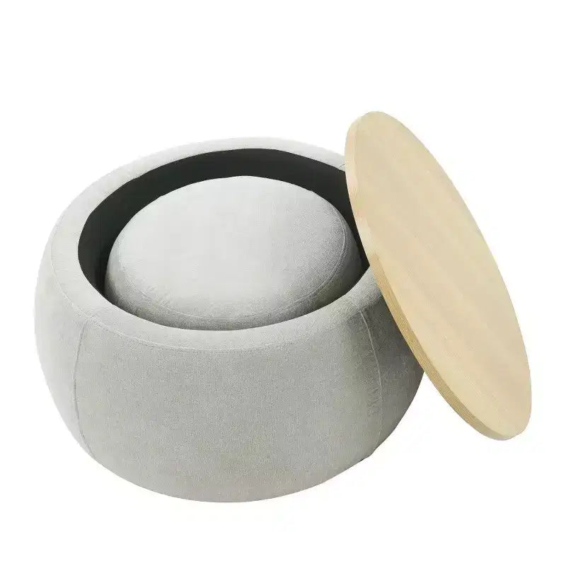 Pouff de rangement rond, repose-pieds et table d'appoint 2-en-1, marron / bleu foncé / jaune foncé / vert / gris clair, individuel