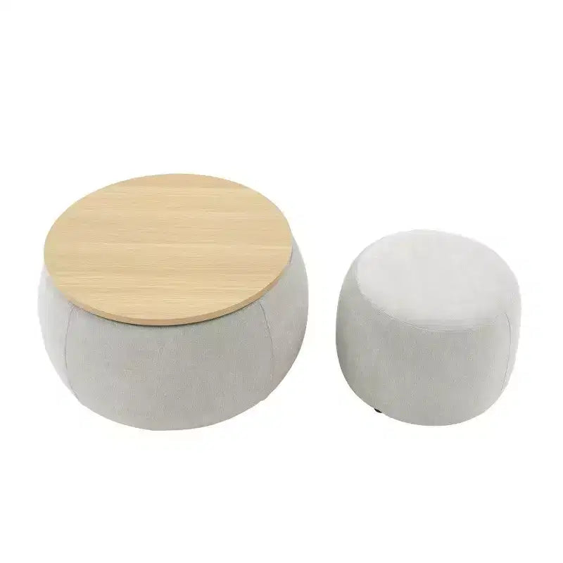 Pouff de rangement rond, repose-pieds et table d'appoint 2-en-1, marron / bleu foncé / jaune foncé / vert / gris clair, individuel