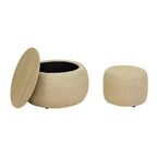 Pouff de rangement rond, repose-pieds et table d'appoint 2-en-1, marron / bleu foncé / jaune foncé / vert / gris clair, individuel