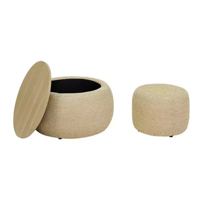 Pouff de rangement rond, repose-pieds et table d'appoint 2-en-1, marron / bleu foncé / jaune foncé / vert / gris clair, individuel